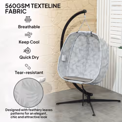 Outsunny Hanging Egg Chair Outdoor Indoor Swing Chair, Folding Basket, Sand