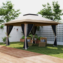 Outsunny 3.6 x 3.6m Pop Up Gazebo with Netting and Wheeled Bag, Beige