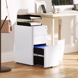 Vinsetto Steel Filing Cabinet with Lock and Wheels for Home Office, White