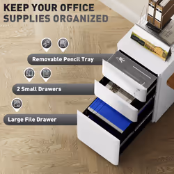 Vinsetto Steel Filing Cabinet with Lock and Wheels for Home Office, White