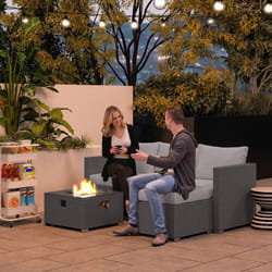 Outsunny 4 Seater Rattan Sofa Set with Footstool Thick Cushions Grey