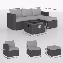 Outsunny 4 Seater Rattan Sofa Set with Footstool Thick Cushions Grey