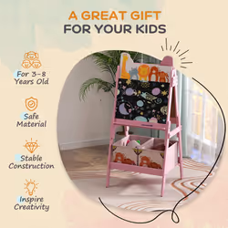 AIYAPLAY 2 in 1 Kids Easel with Whiteboard, Chalkboard, Storage Boxes, Pink - Additional view 5