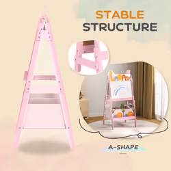 AIYAPLAY 2 in 1 Kids Easel with Whiteboard, Chalkboard, Storage Boxes, Pink - Additional view 6