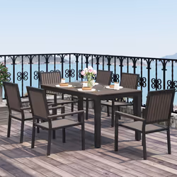 Outsunny 6 Seater Aluminium Garden Dining Set with Stackable Chairs, Brown