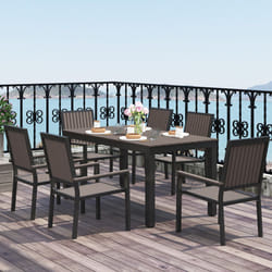 Outsunny 6 Seater Aluminium Garden Dining Set with Stackable Chairs, Brown