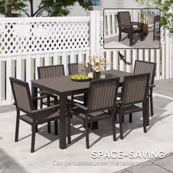Outsunny 6 Seater Aluminium Garden Dining Set with Stackable Chairs, Brown