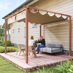 Outsunny 3 x 3(m) Aluminium Garden Pergola with Retractable Roof, Natural