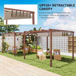 Outsunny 3 x 3(m) Aluminium Garden Pergola with Retractable Roof, Natural