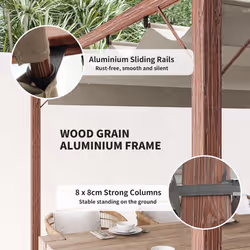Outsunny 3 x 3(m) Aluminium Garden Pergola with Retractable Roof, Natural