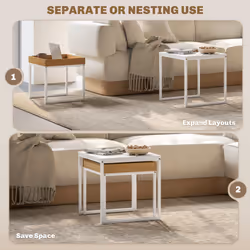 HOMCOM Modern Coffee Table Set Square Nest of Tables for Small Space White