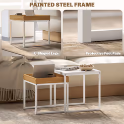 HOMCOM Modern Coffee Table Set Square Nest of Tables for Small Space White