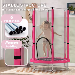 AIYAPLAY 4.6FT Kids Trampoline with Safety Enclosure Net, Pink