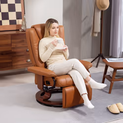 HOMCOM PU Leather Reclining Armchair with Footrest for Living Room - Brown