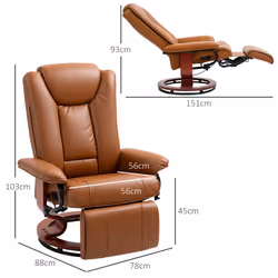 HOMCOM PU Leather Reclining Armchair with Footrest for Living Room - Brown