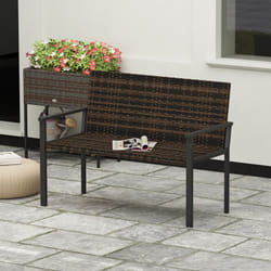 Outsunny Rattan Garden Bench Loveseat with Quick-Drying Padding - Brown