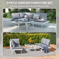 Outsunny 3 Piece Garden Furniture Set with 5-Level Adjustable Lounger, Grey