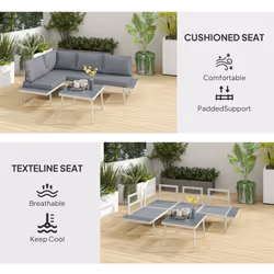 Outsunny 3 Piece Garden Furniture Set with 5-Level Adjustable Lounger, Grey - Additional view 4