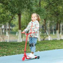 AIYAPLAY Electronic Ride on Scooter for Kids w/ Auxiliary Rear Wheels, Red