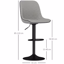 HOMCOM Set of 2 Bar Stools, Adjustable Swivel Breakfast Barstools, Grey