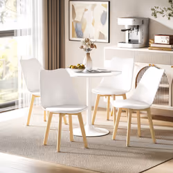 HOMCOM 80cm Dining Table Set with 4 PU Padded Chairs, Solid Wood Legs, White