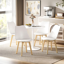 HOMCOM 80cm Dining Table Set with 4 PU Padded Chairs, Solid Wood Legs, White