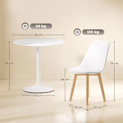 HOMCOM 80cm Dining Table Set with 4 PU Padded Chairs, Solid Wood Legs, White