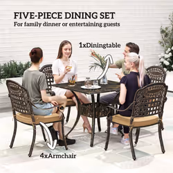 Outsunny 5 Pieces Cast Aluminium Garden Dining Set with Parasol Hole, Bronze