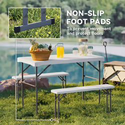 Outsunny 3 Piece Folding Picnic Table and Bench Set w/ Handle, Light Grey