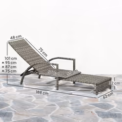 Outsunny PE Rattan Sun Lounger with 4-Level Adjustable Backrest, Mixed-grey