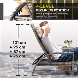 Outsunny PE Rattan Sun Lounger with 4-Level Adjustable Backrest, Mixed-grey