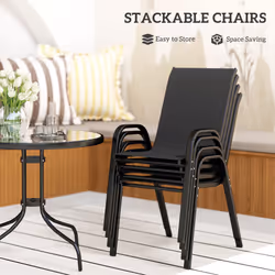 Outsunny 5 PCs Garden Furniture Set, Round Table and Stackable Chairs, Black