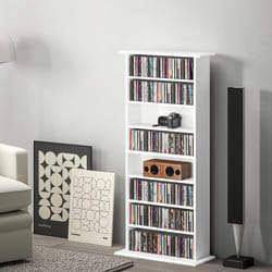HOMCOM CD Storage Unit DVD Tower Blu-ray Storage Shelf for Living Room White
