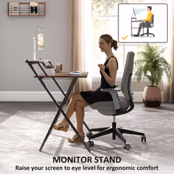 HOMCOM 81.5 cm Folding Computer Desk for Small Spaces Bedroom - Brown - Additional view 4