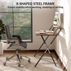 HOMCOM 81.5 cm Folding Computer Desk for Small Spaces Bedroom - Brown - Additional view 5
