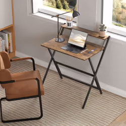 HOMCOM 81.5 cm Folding Computer Desk for Small Spaces Bedroom - Brown - Additional view 6