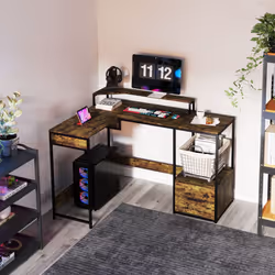 HOMCOM L Shaped Desk, Computer Table with Liftable Desktop, Rustic Brown