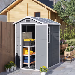 Outsunny 4 x 6ft Plastic Garden Shed with Floor, Window and Lockable Door
