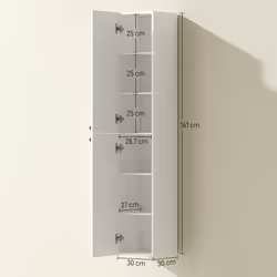 HOMCOM Wall Mounted Slim Bathroom Storage Cabinet with 6-Tier Shelf White