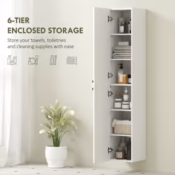 HOMCOM Wall Mounted Slim Bathroom Storage Cabinet with 6-Tier Shelf White - Additional view 5