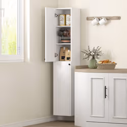 HOMCOM Wall Mounted Slim Bathroom Storage Cabinet with 6-Tier Shelf White - Additional view 7