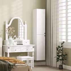 HOMCOM Wall Mounted Slim Bathroom Storage Cabinet with 6-Tier Shelf White - Additional view 8
