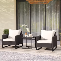 Outsunny 3PCS Rattan Bistro Set Glass Top Table and Chairs with 4 Cushions Brown