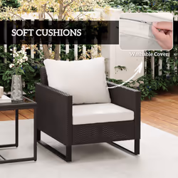 Outsunny 3PCS Rattan Bistro Set Glass Top Table and Chairs with 4 Cushions Brown