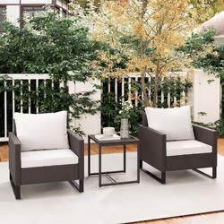 Outsunny 3PCS Rattan Bistro Set Glass Top Table and Chairs with 4 Cushions Brown - Additional view 5