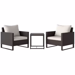Outsunny 3PCS Rattan Bistro Set Glass Top Table and Chairs with 4 Cushions Brown - Additional view 8