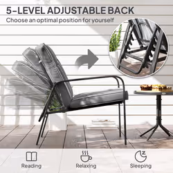 Outsunny 3-Piece Recliner Garden Chairs and Tempered Glass Table Set, Grey