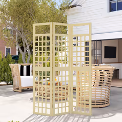 Outsunny 3-Panel Wooden Garden Privacy Screen, Natural Wood Finish