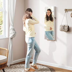 HOMCOM Door Hanging or Wall Mounted Jewellery Cabinet w/ Mirror Black Lining