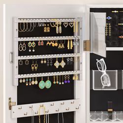HOMCOM Door Hanging or Wall Mounted Jewellery Cabinet w/ Mirror Black Lining - Additional view 4